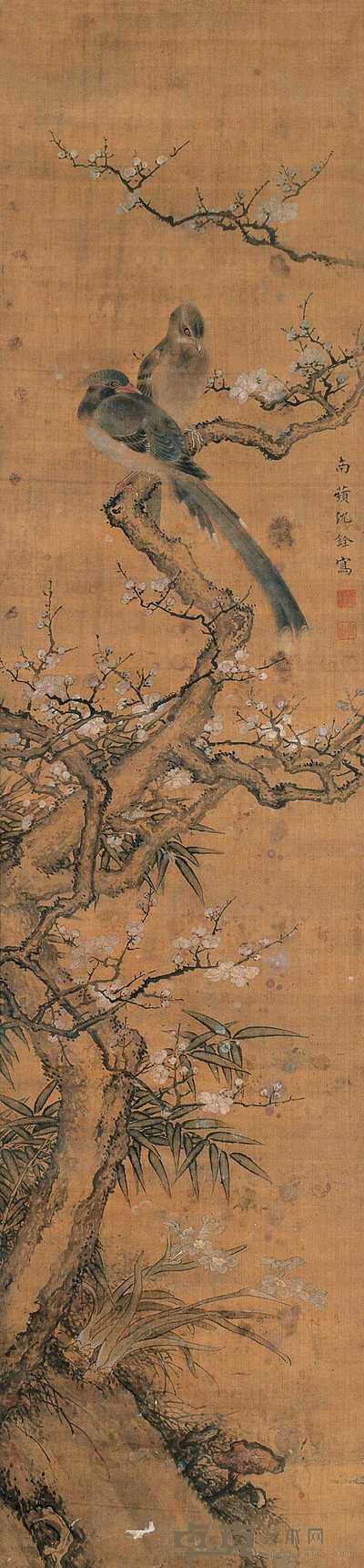 沈铨 花鸟 立轴 152.5×35.5cm